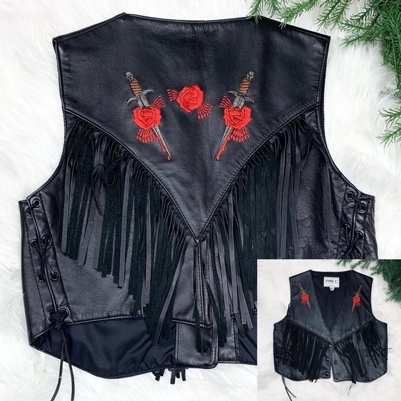 PARK V Jackets & Blazers - VINTAGE |•PARK V•| Rose & Dagger Leather Vest